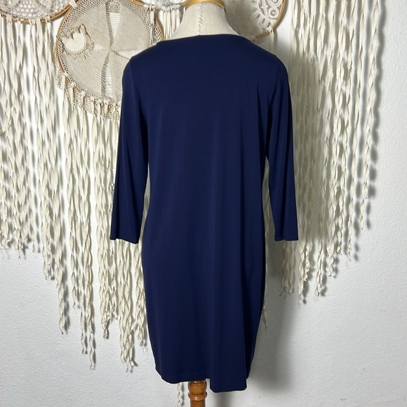 Eileen Fisher Navy Viscose Spandex Blend Jersey Knit Dress Quarter Sleeve L/P - Picture 4 of 7